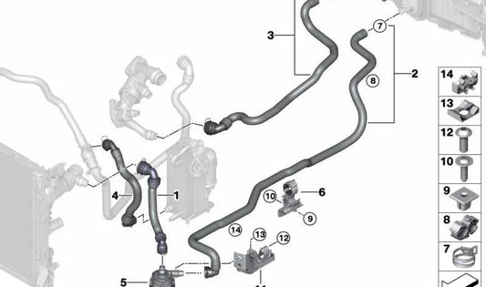 Manguera de refrigerante OEM 64219299637 para BMW G32 (Serie 6 Gran Turismo). Original BMW