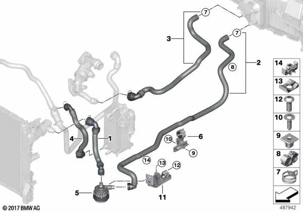 Manguera de Refrigerante de Retorno para BMW G30, G31, G38, G11, G12 (OEM 64219299624). Original BMW