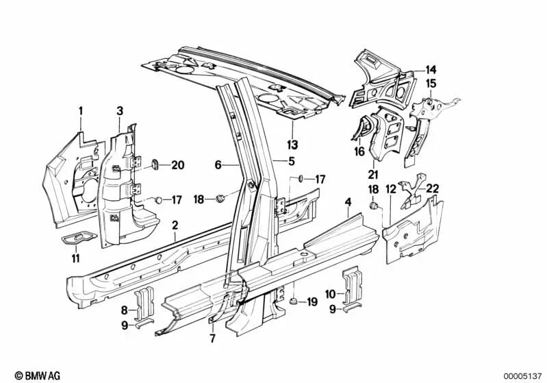 Chapa de cierre derecha para BMW Serie 3 E30 (OEM 41211933436). Original BMW