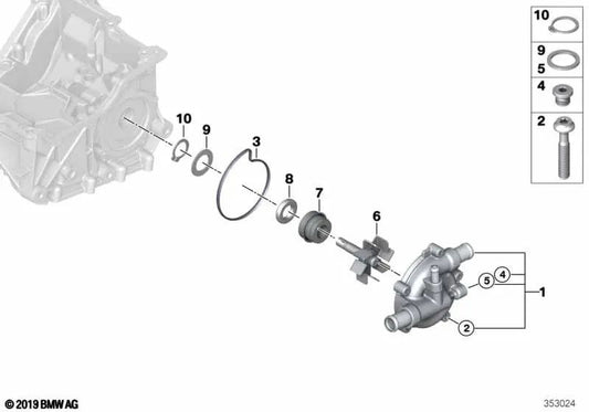 Kühlmittelpumpendichtung für BMW I01, I01N (OEM 11518546154). Original BMW.