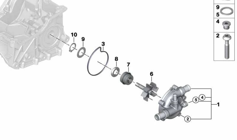 Junta de la bomba de refrigerante para BMW i, I01, I01N (OEM 11518544839). Original BMW