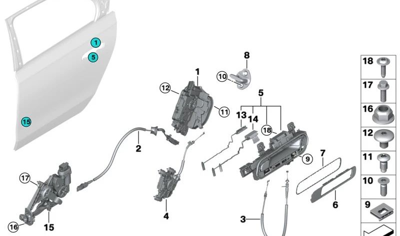 Chiusura automatica morbida porta destra OEM 51229451852 per BMW G70. BMW originale.