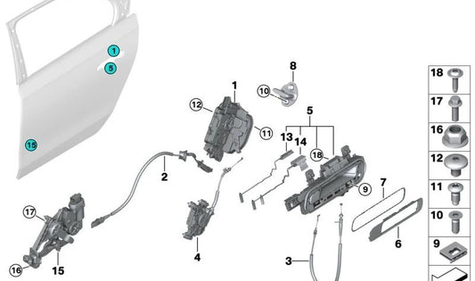 MANETA PORTURA DE MANETA PORTA DIREITA OEM 51225A0CAF2 PARA BMW G70. BMW original.