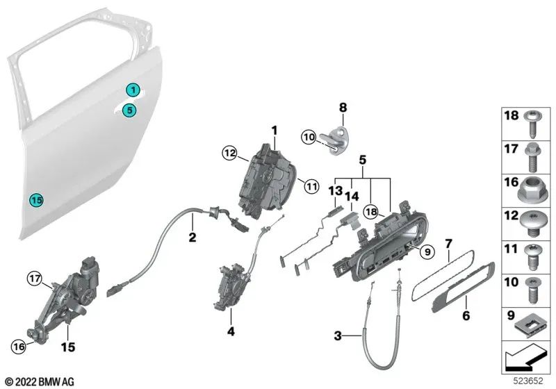 Embellissement du tireur de porte extérieur à gauche pour la série BMW 7 G70 (OEM 51225A2A675). BMW d'origine.