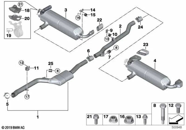 Silenciador trasero con válvula de escape para BMW G32, G32N (OEM 18308699015). Original BMW