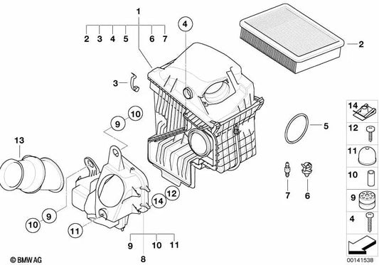 Silenciador de ruido de admisión derecho para BMW Serie 7 E65, E66 (OEM 13717541063). Original BMW.