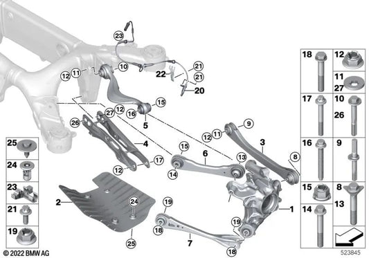 Control arm with rubber mount left for BMW X3 F97, G01, X4 F98, G02 (OEM 33306871011). Original BMW