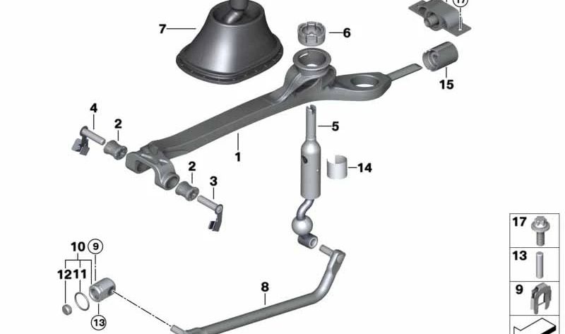 Soporte varilla de cambio OEM 25118614288 para BMW (Modelos compatibles: F20, F21, F22, F23, F87, F30, F31, F34, F80, F32, F33, F36, F82, F83). Original BMW.