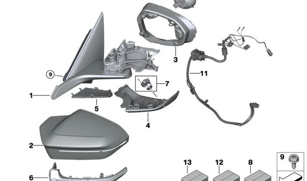 Carcasas para retrovisores exteriores OEM 51165A356C9 para BMW (Modelos compatibles: Serie 1 F20, Serie 2 F22, Serie 3 F30, Serie 4 F32). Original BMW.