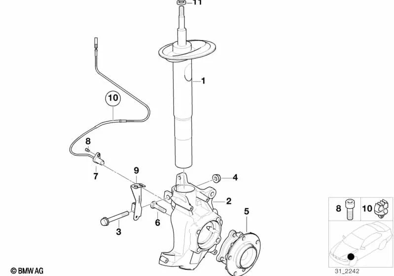 Front shock absorber for BMW E39 (OEM 31311096862). Original BMW.