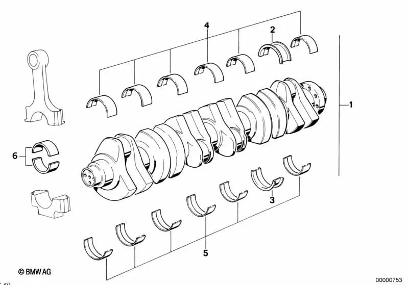 Crankshaft without bushings for BMW E46, E53, E70 (OEM 11214276816). Original BMW