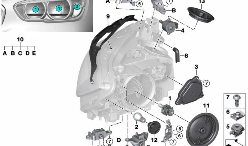 Tapa embellecedora luz diurna OEM 63117414153 para BMW F20, F21. Original BMW.