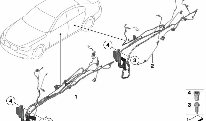 Fiação da porta traseira OEM 61129219983 para BMW F01, F02, F04. BMW original.