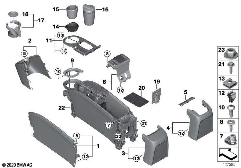 Cubierta embellecedora consola central trasera para BMW i I01, I01N (OEM 51169292455). Original BMW