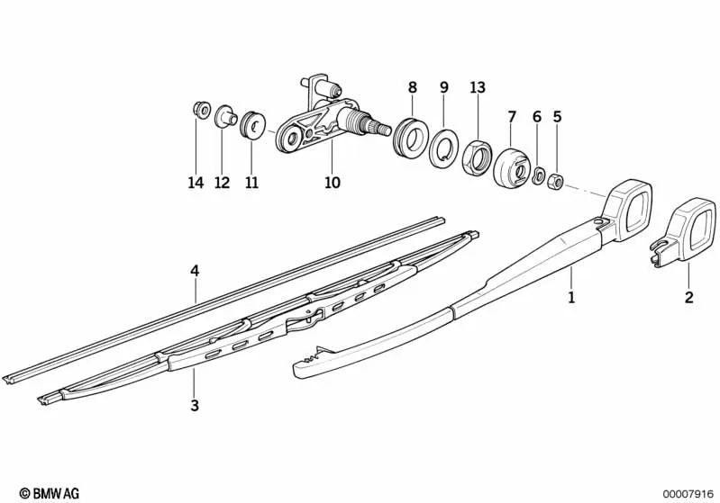 Cojinete limpiaparabrisas para BMW E34 Serie 5 (OEM 61628351863). Original BMW.