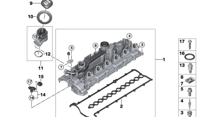 Cubierta de la culata para BMW Serie 3 E90N, X5 E70 (OEM 11127809860). Original BMW