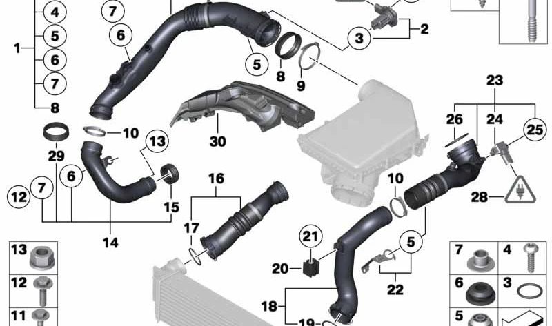 Tubo de admisión de aire sin sensor de flujo OEM 13717583726 para BMW F07, F10, F11, F01, F02. Original BMW.