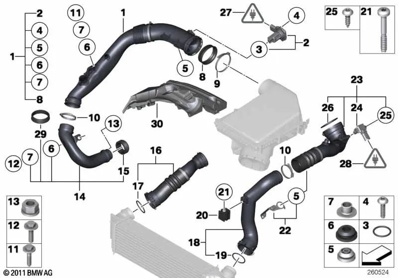 Conducción de aire sin sensor de masa de aire para BMW Serie 1 E82, E88 Serie 3 E90N, E91N, E92N, E93N X1 E84 (OEM 13717599286). Original BMW