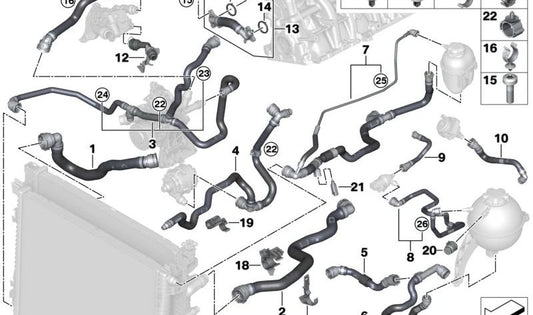 OEM -Kühlschlauch 17129844543 für BMW G05, G06, G07, G09. Original BMW.