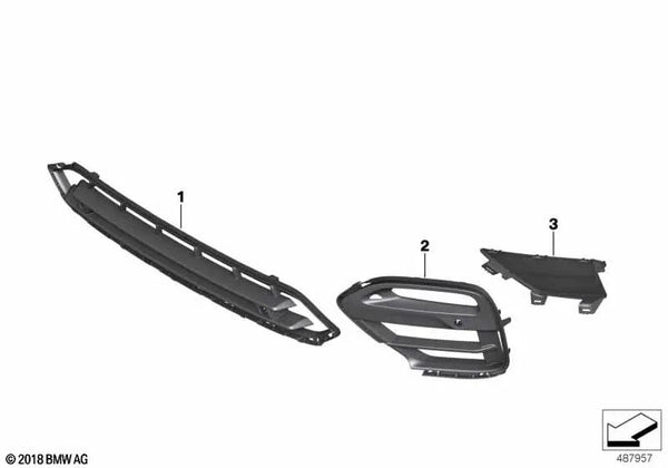 Rejilla lateral abierta derecha con PDC para BMW G02 (OEM 51117456954). Original BMW.