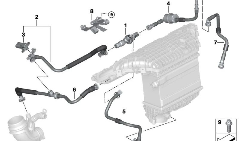 Tubería de ventilación del tanque OEM 13908058621 para BMW G20, G21, G26, F97, F98. Original BMW.