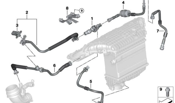 Conducto de ventilación del tanque con resonador para BMW G20N, G21N, G26, F97, F98 (OEM 13908058622). Original BMW.