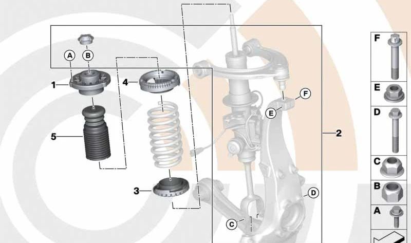 Amortiguador adicional delantero OEM 31336789374 para BMW F10, F11, F06, F12, F13. Original BMW.