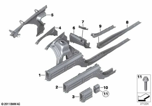 Conexión Soporte del Motor/Marco Lateral para BMW E81, E82, E87, E88, E90, E91, E92, E93, X1 (OEM 41117152266). Original BMW