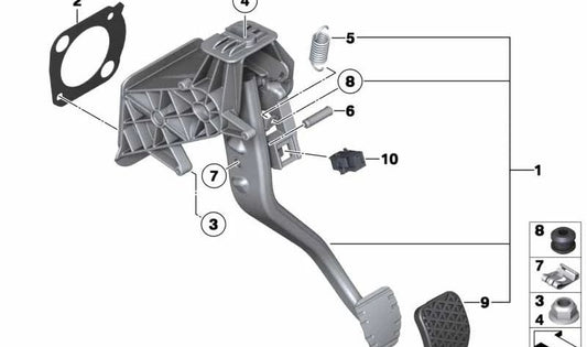 Pedal Assembly with Brake Pedal for BMW F10, F11, F06, F12, F13, F01N, F02N (OEM 35002284309). Original BMW