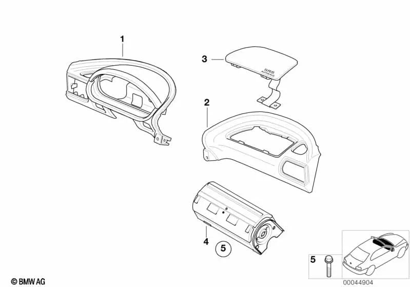 Cap de tableau d'instruments en cuir d'airbag pour BMW 3 E46, E90, F30 (OEM 51458411621). BMW d'origine.