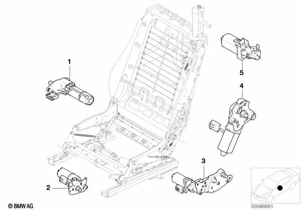 Motor de ajuste del respaldo para BMW Serie 3 E46, E93, E93N (OEM 67667036014). Original BMW