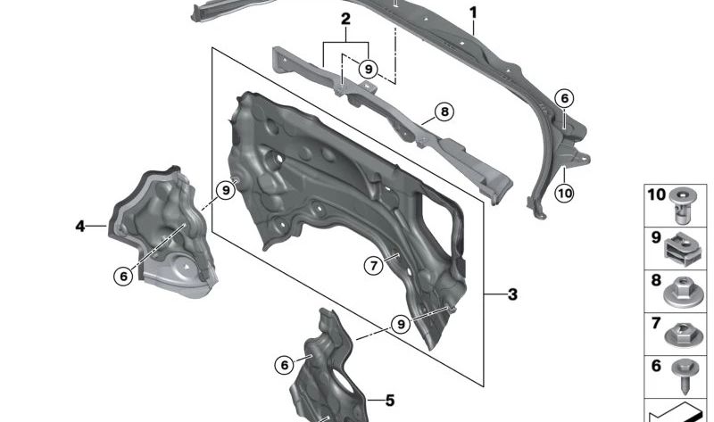 Parte inferior del tabique delantero izquierda para BMW Serie 7 G11, G12, G70 (OEM 51717407875). Original BMW