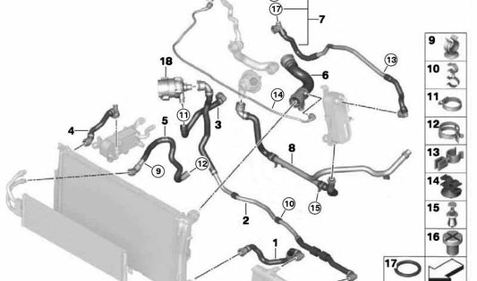 Kältemittelschlauch für BMW 2 F22 -Serie, 3 F30 -Serie, 4 F32 -Serie, F36 (OEM 17127627102). Original BMW