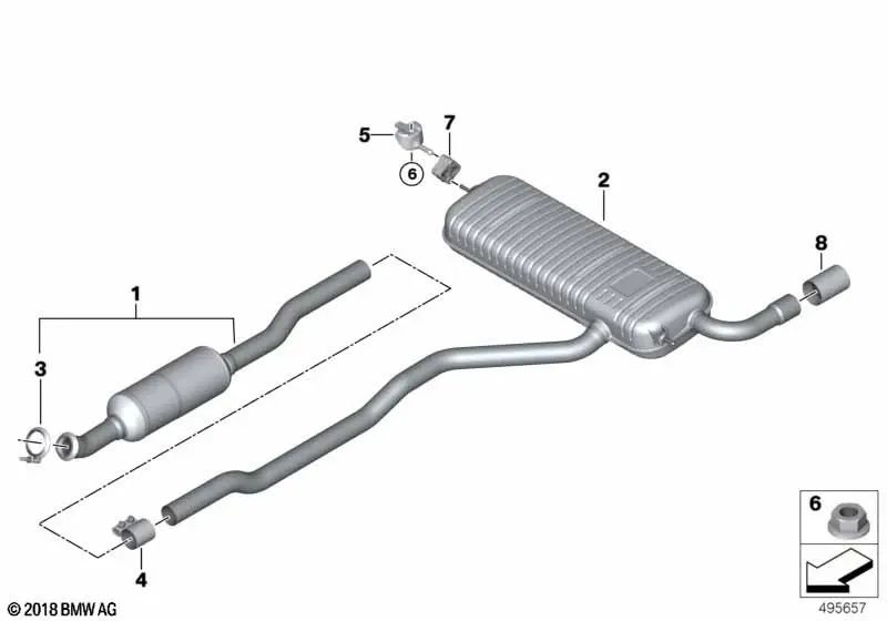 Silenciador trasero para BMW Serie 2 F44, X1 F48, F48N (OEM 18308694335). Original BMW.