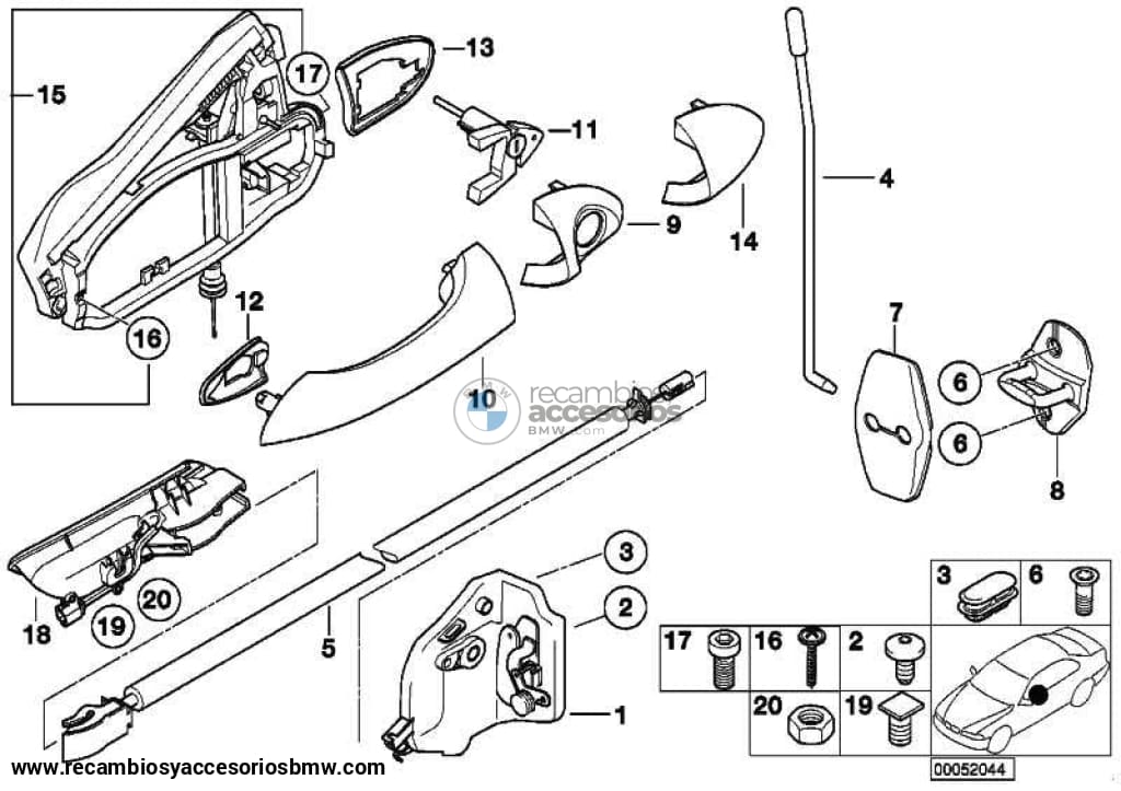 Cable Bowden Abre Puerta Delantera Para Bmw E53 . Original Recambios