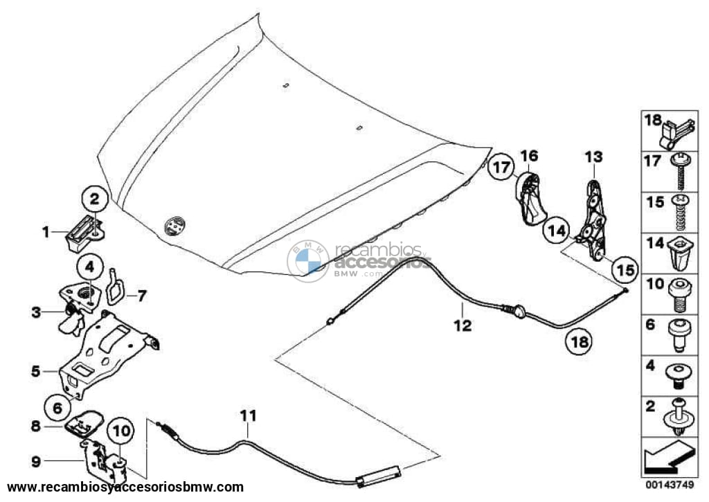 Cable Bowden Trasero Capo Delantero Para Bmw E87 E90 E91 . Original Bmw. Recambios