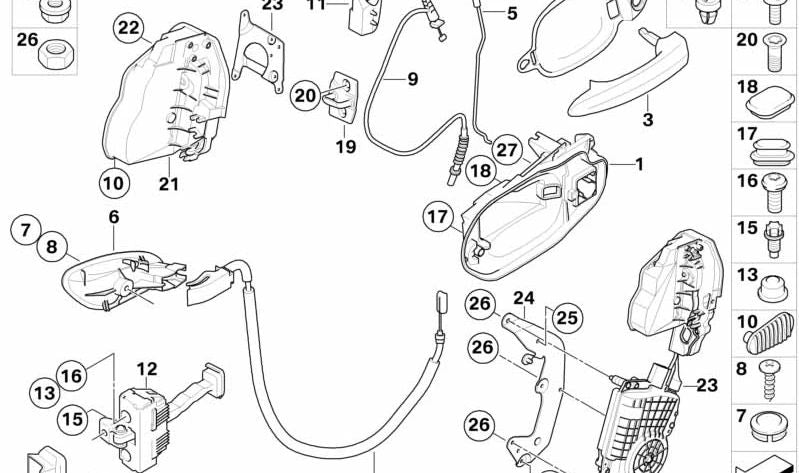 Cerradura de puerta derecha OEM 51215A36E36 para BMW E63, E64. Original BMW.