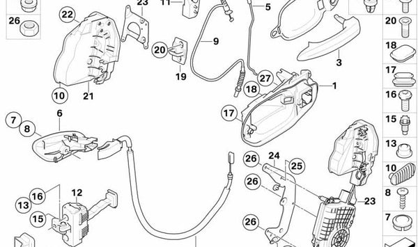 Cerradura de puerta derecha OEM 51215A36E36 para BMW E63, E64. Original BMW.