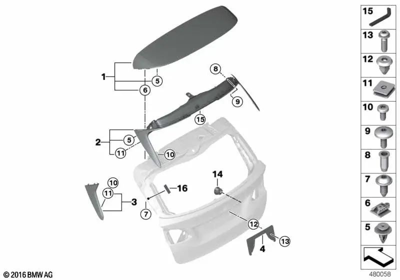 Grundierter Heckklappenspoiler für BMW 2er F46, F46N (OEM 51627349448). Original BMW.