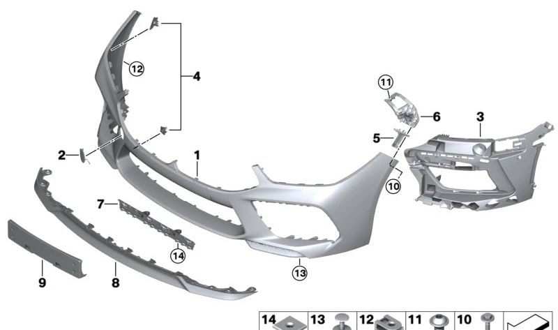 Guía parachoques derecha superior para BMW Serie 8 F91, F92, F93 (OEM 51118074824). Original BMW.