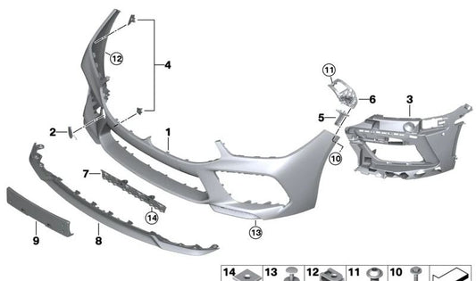 Guía del parachoques izquierda inferior para BMW Serie 8 F91, F92, F93 (OEM 51118074825). Original BMW