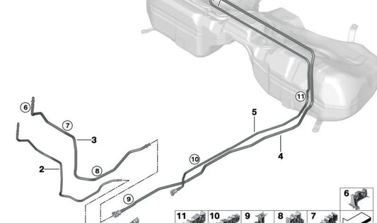 Tubería de retorno de combustible delantera para BMW G20, G21, G28, G22, G23 (OEM 16127449068). Original BMW