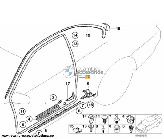 Cantonera/junta De Goma Las Puertas Delanteras Bmw E46 Coupe Y M3. Original Recambios