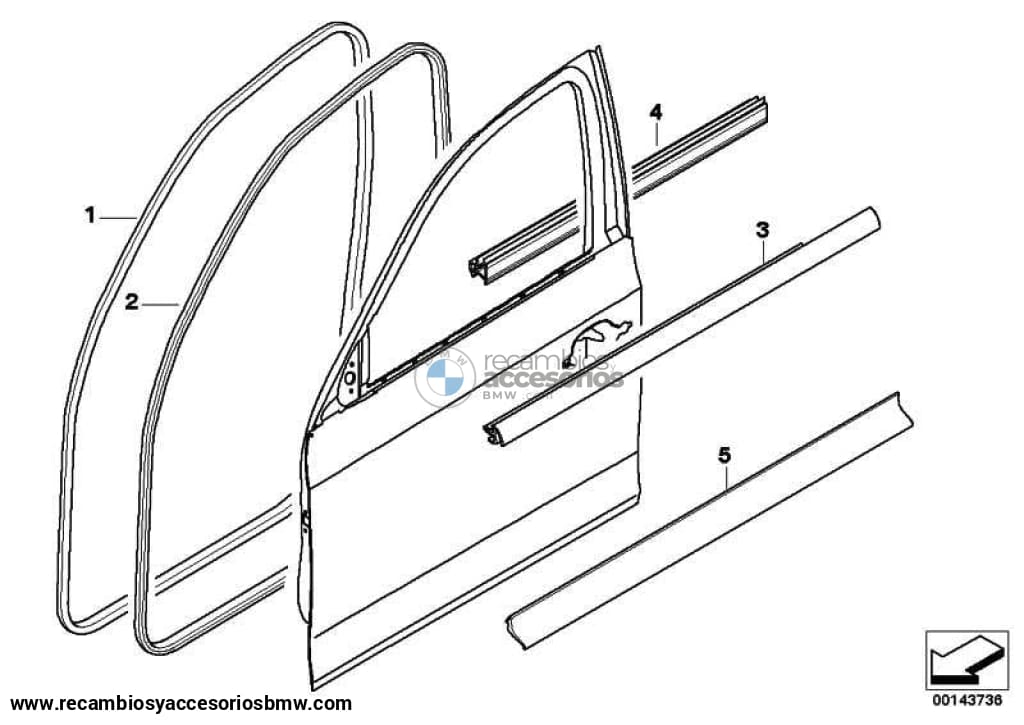 Cantonera Junta De Puerta Delantera Para Bmw E87 . Original Recambios