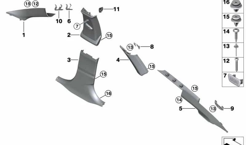 Embellecedor OEM 51437305508 para columna C superior derecha compatible con BMW Serie 3 GT (F34). Original BMW.