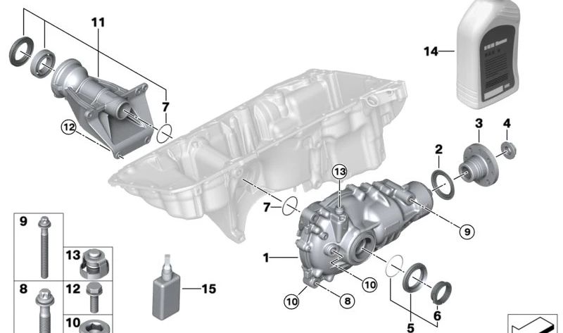 Aceite de Eje Hypoid G2 para BMW F20, F21, F22, F23, F30, F31, F34, F35, G20, G21, F32, F33, F36, F07, F10, F11, F18, F90, G30, G31, G32, F01, F02, G11, G12, E70, F15, F95, G05, E71, F16, G06, G07 (OEM 83222413511). Original BMW