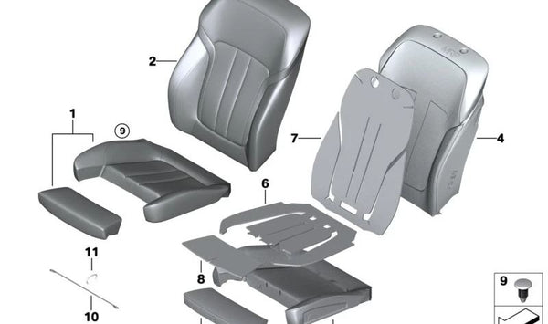 Elemento calefactor respaldo de confort para BMW Serie 5 G30, G31, Serie 6 G32, Serie 7 G11, G12 (OEM 52107357415). Original BMW