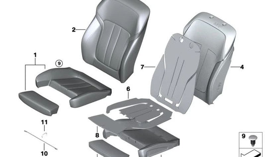 Parte de espuma Respaldo confort Clima izquierda para BMW Serie 5 G30, G31, G38, Serie 6 G32, Serie 7 G11, G12 (OEM 52107354611). Original BMW.