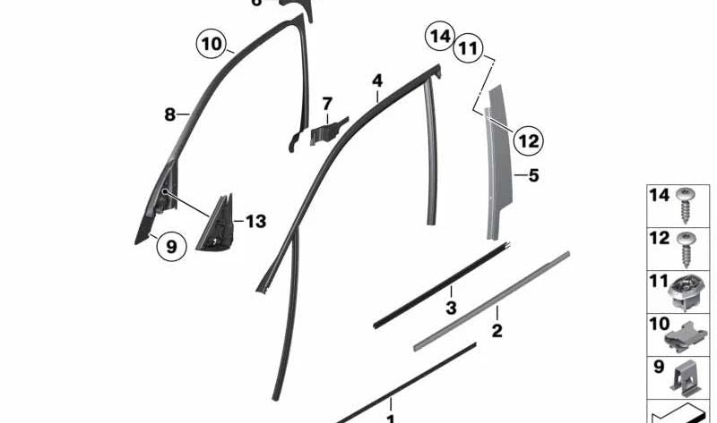 Embellecedor de pilar B exterior derecho para BMW E84 (OEM 51332990878). Original BMW