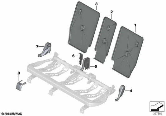 Revestimiento interior del respaldo derecho para BMW Serie 2 F45, F45N, X1 F48 (OEM 52207384716). Original BMW.